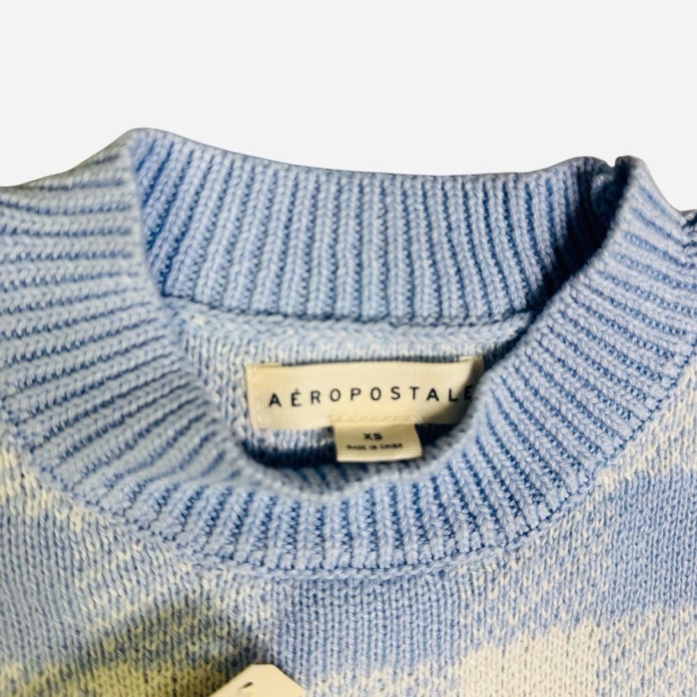 Sweater Top Aeropostale Short Sleeve Blue Gingham Size XS NWT Fall Winter Cozy - Picture 4 of 7